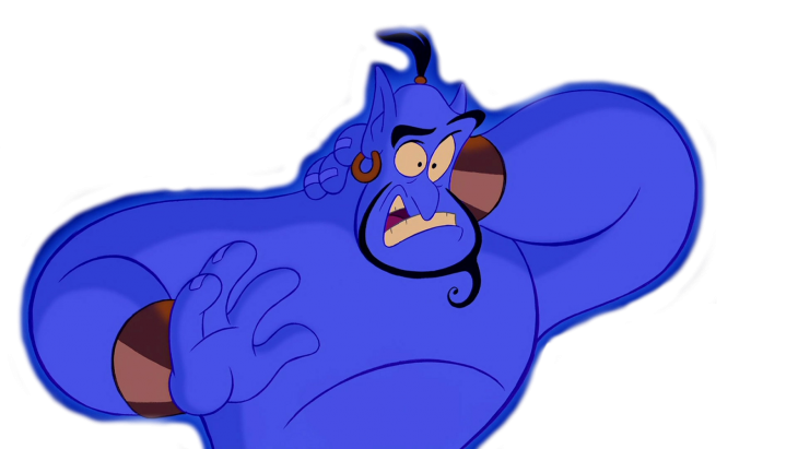 dibujo del genio azul de la lampara que aparece en la película Aladdin