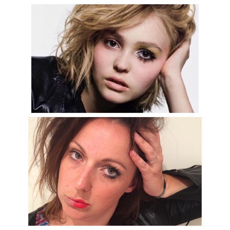 Chica parodiando una divertida imagen de la modelo Lily rose deep