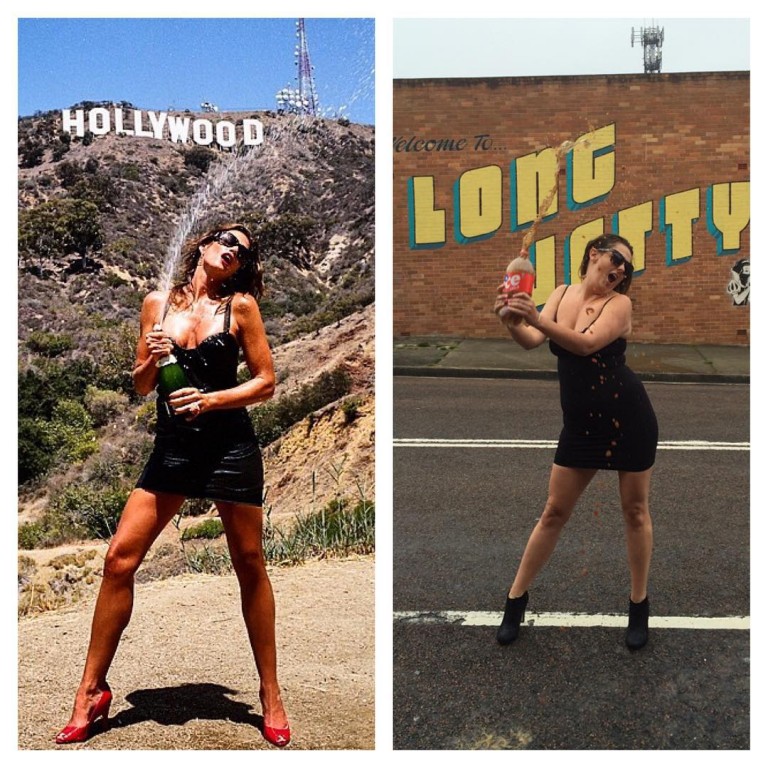 Chica parodiando una divertida imagen de cindy crawford