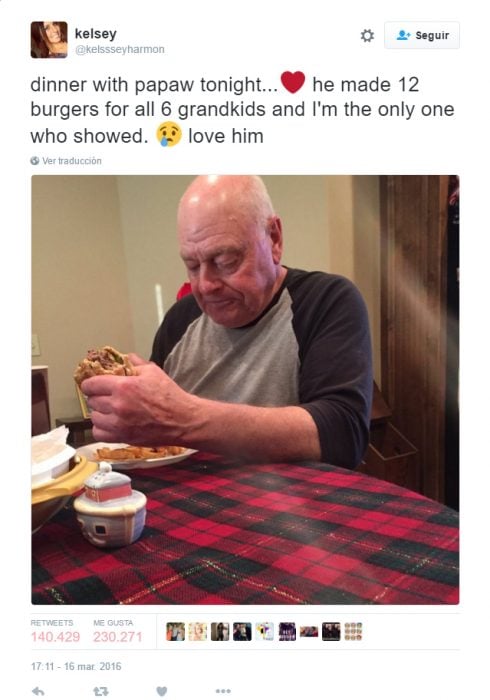 twitter de un abuelo que estaba cenando solo 