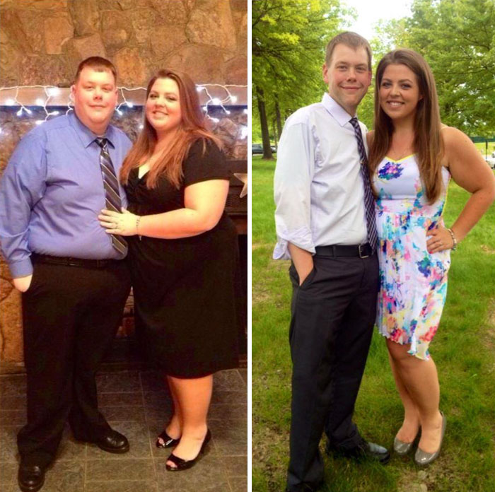 Pareja de novios antes y después de perder peso