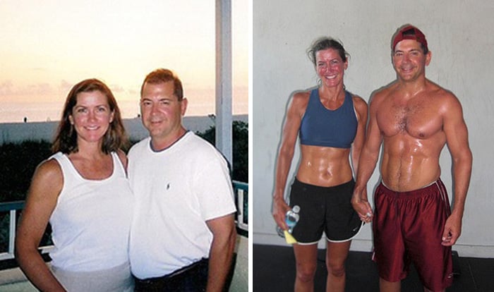 Pareja antes y después de perder peso