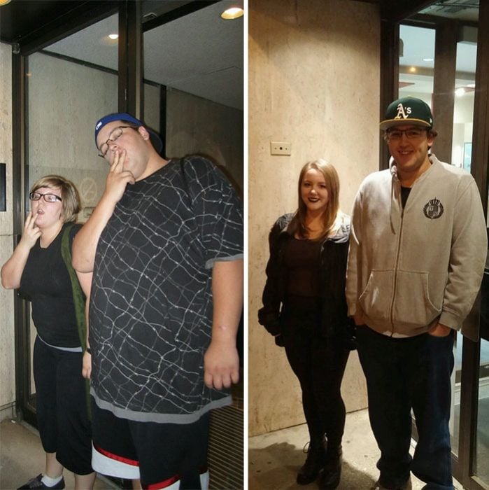 Pareja de novios antes y después de perder peso