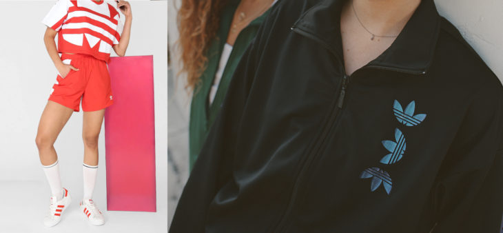 Chicas usando atuendos deportivos creados por adidas en colo rojo y negro