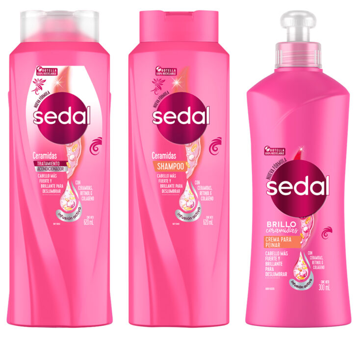 Sedal Infusión Activa, champú, acondicionador y crema para peinar, ceramidas, rosa