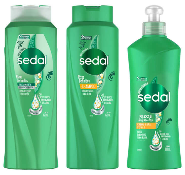 Sedal Infusión Activa, champú, acondicionador y crema para peinar, rizos definidos, verde