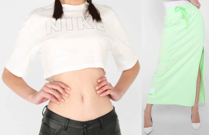 Blusa top marca Nike color blanco y falda marca Nike color menta con cierre al lado