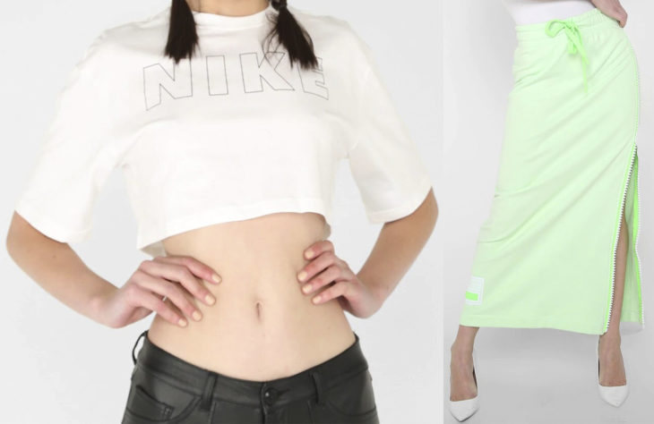 Blusa top marca Nike color blanco y falda marca Nike color menta con cierre al lado