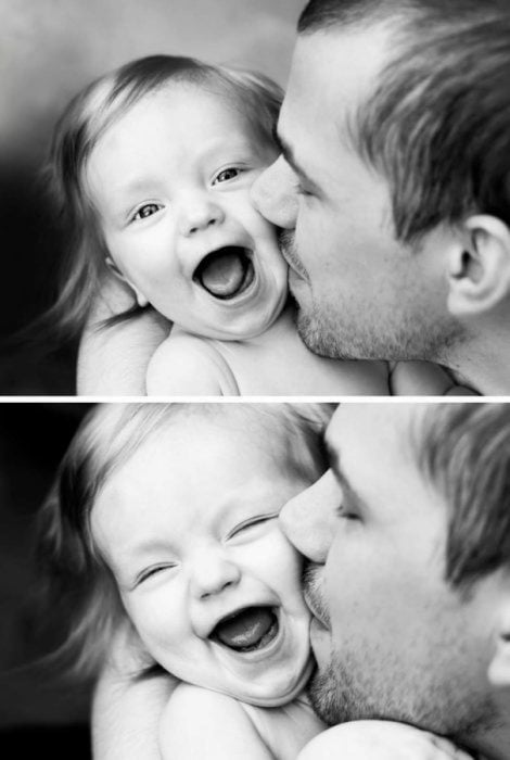 Fotos en blanco y negro de papá e hija sonriendo 