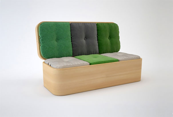 sofá de madera de color verde y gris 