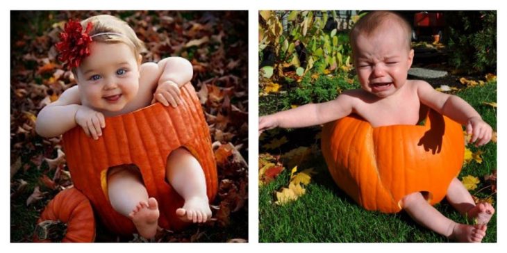 bebé en calabaza sonriendo y llorando 