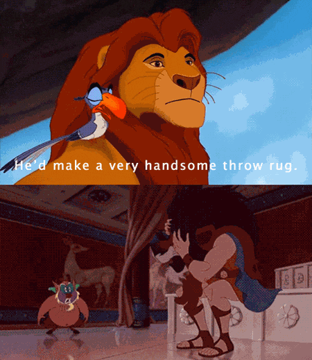 personajes de las películas de Disney donde aparecen el rey león y hércules 