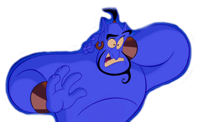 dibujo del genio azul de la lampara que aparece en la película Aladdin