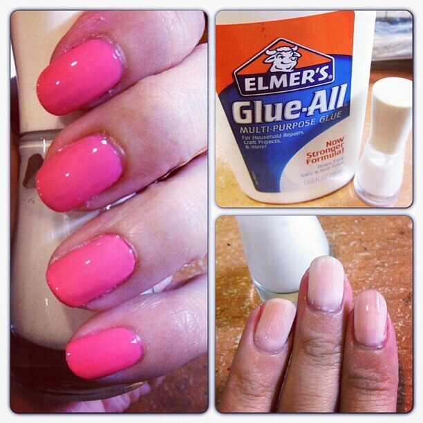 Uñas con base de pegamento y esmalte