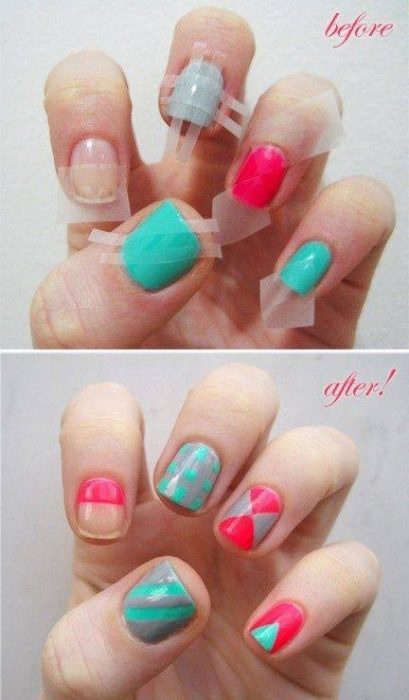 Uñas decoradas con cinta adhesiva