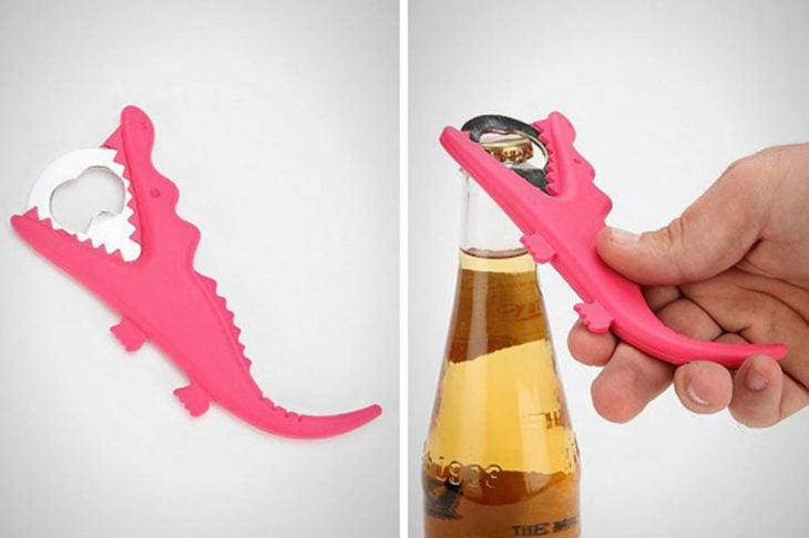 Destapador de botellas en forma de cocodrilo rosa 