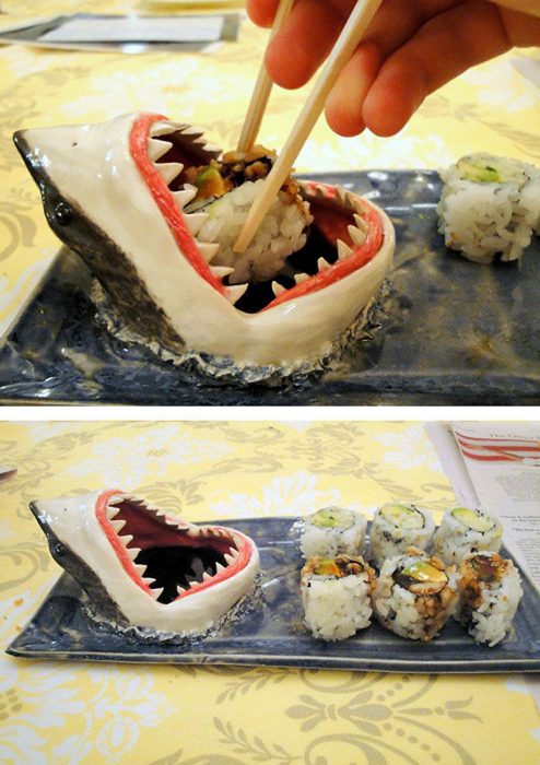 plato para sushi en forma de tiburón 