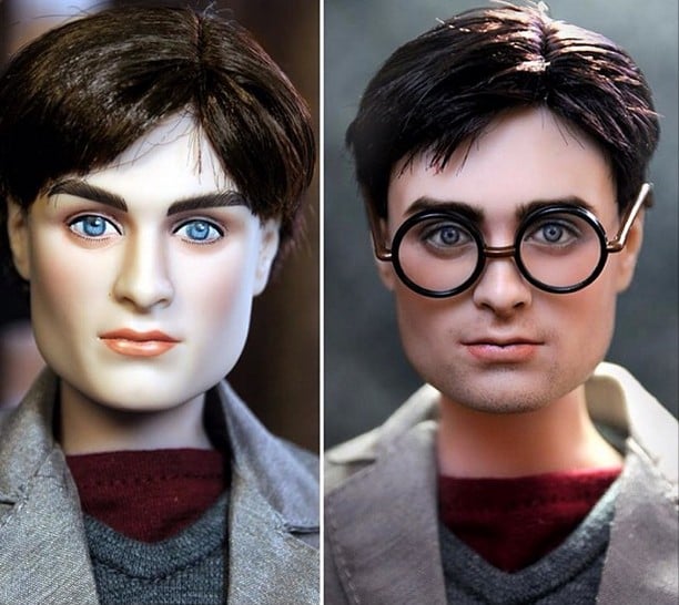 muñecos de harry potter antes y después de ser retocado 