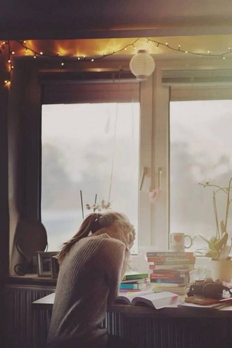 Chica leyendo un libro en la ventana 