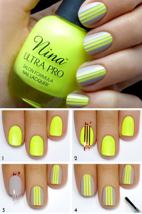 uñas de color verde fosforescente con gris