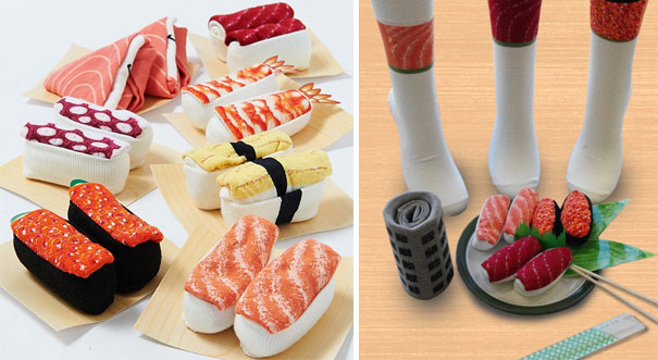 calcetines enrollados en forma de sushi