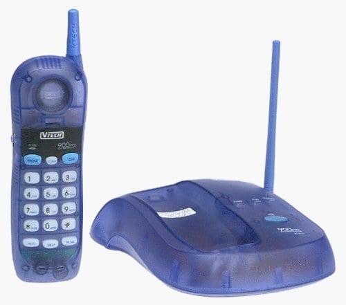 teléfono de casa de color azul 