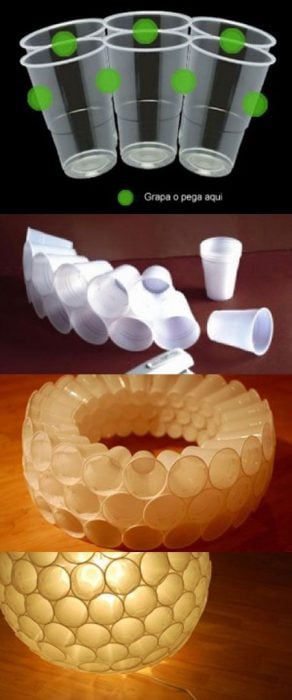 lampara hecha con vasos de plástico 