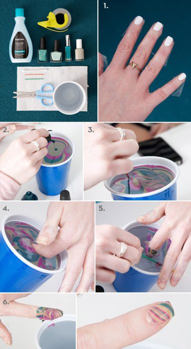 uñas pintadas con esmalte en agua 