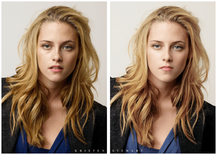 Kristen Stewart con y sin photoshop