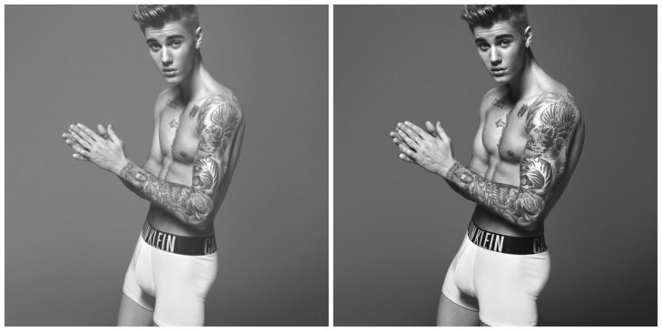 Justin Bieber con y sin photoshop