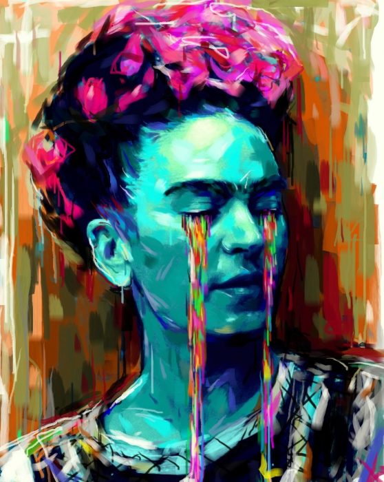 Pintura representando a Frida llorando