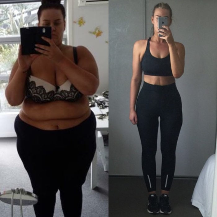 Mujer antes y después de perder peso