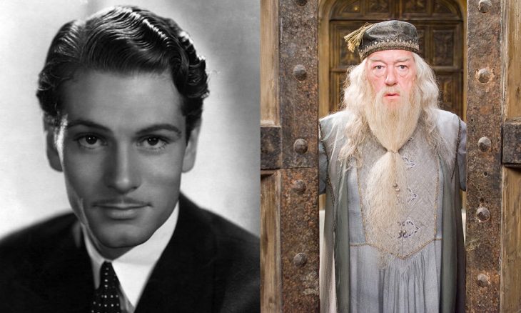 Actor Michael Gambon cuando era joven y a la derecha cuando interpreto a dombuldore 