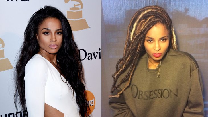 Cantante Ciara a la derecha con el cabello largo con rastas y a la izquierda con el cabello largo y negro 