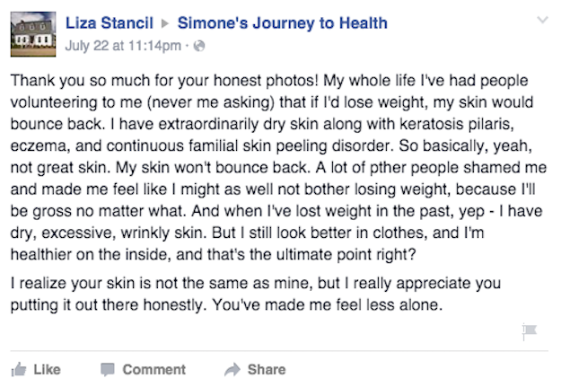 Comentarios en facebook sobre pérdida de peso de una chica 
