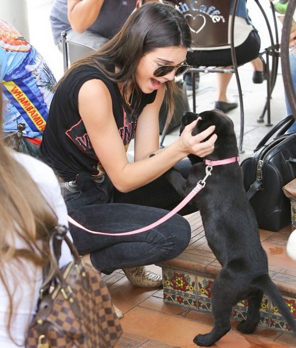 Chica acariciando a un perro 