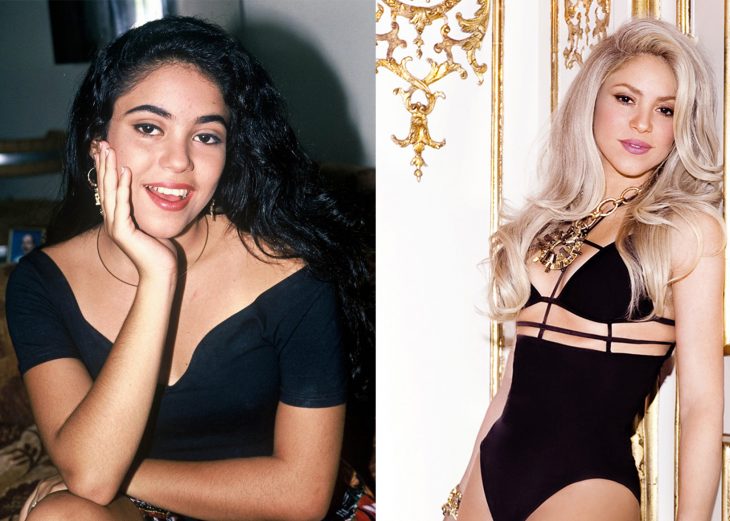 Cantante Shakira cuando era una adolescente y después cuando es adulta 