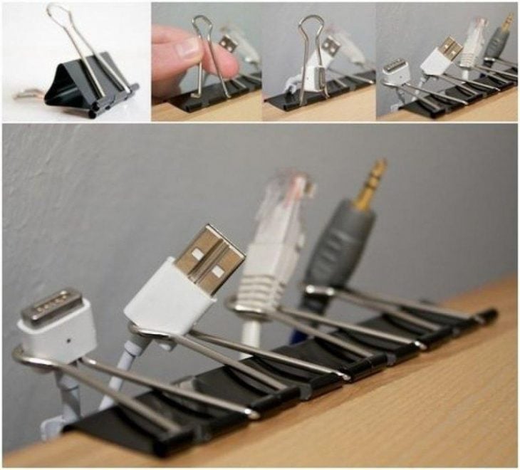 cables ordenados con clips sujetapapeles