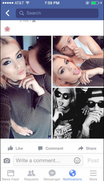 Pagina de facebook de Emily, la chica a la cual sus padres le recrearon fotos junto a su novio