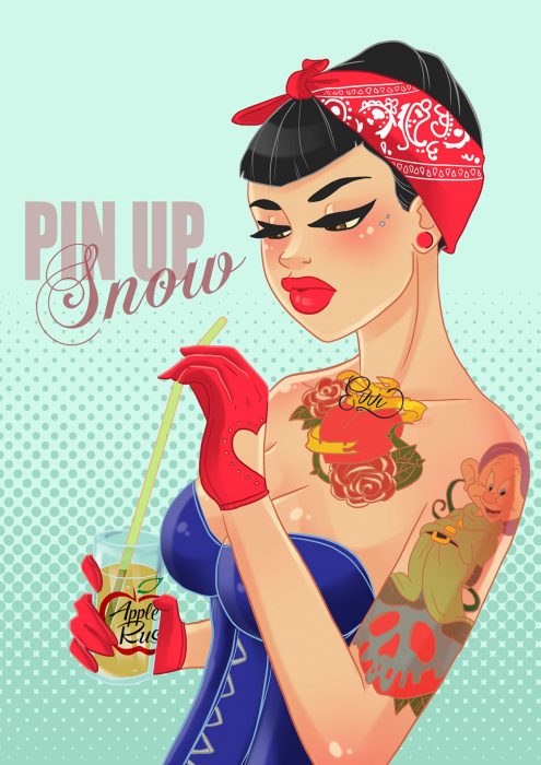 Ilustración de Blancanieves estilo Pin Up