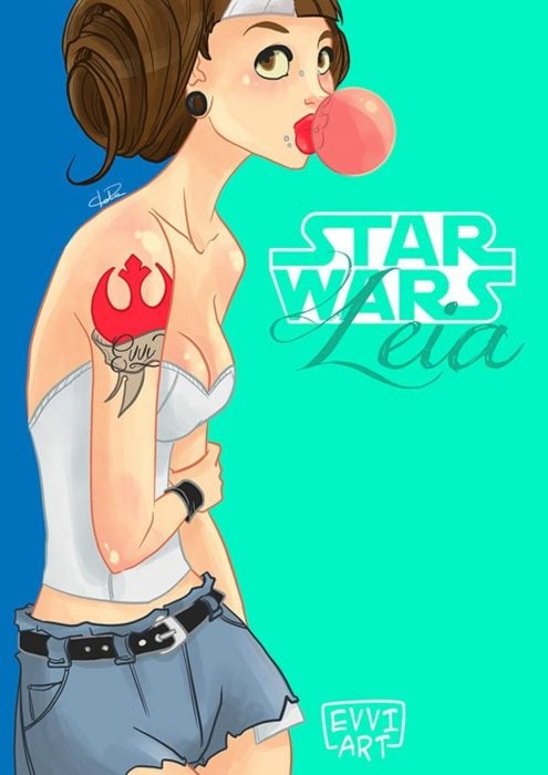 Ilustración de La princesa Leia de Star Wars estilo Hipster 