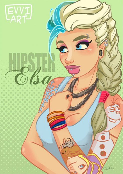 Ilustración de Elsa de Frozen estilo Hipster 