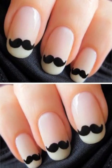 Uñas a blanco y negro con mostacho 