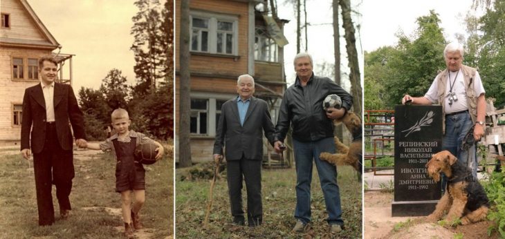 padre e hijo posan para diferentes fotografías