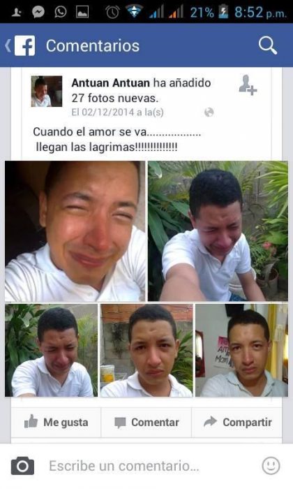 captura pantalla selfies de chico llorando