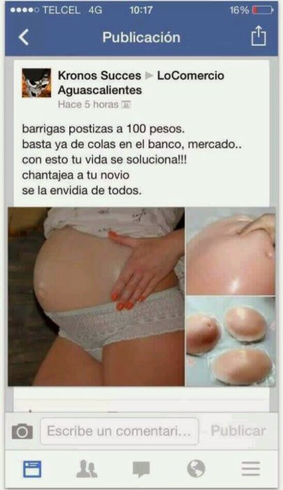 captura pantalla barriga de embarazo postiza