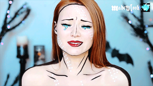 GIF Chica con maquillaje para halloween de estilo caricatura de pop art 