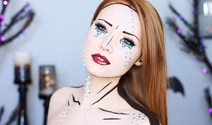 Chica con maquillaje para halloween como caricatura de pop art 