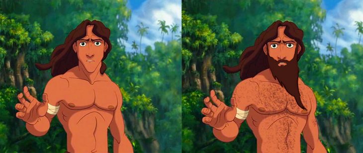 Tarzán con un cuerpo normal y con un cuerpo como en el de la caricatura 