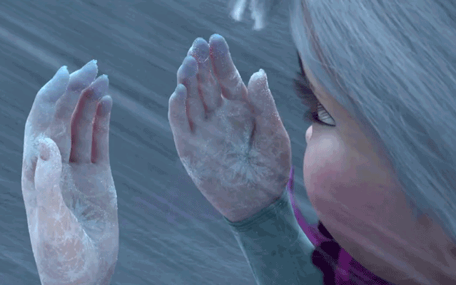 GIF carizatura de elsa de frozen con las manos congeladas